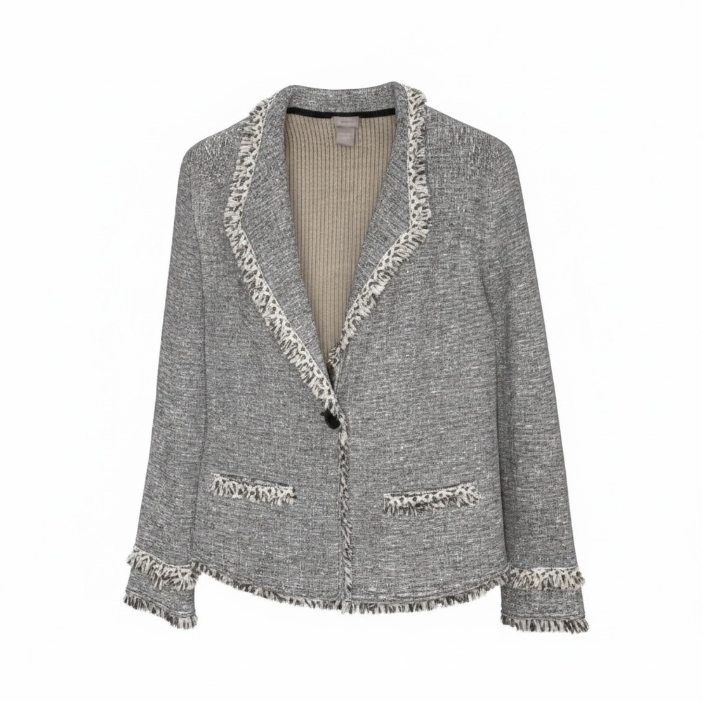 Chico's Gray Textured Fringe Blazer Jacket Size Medium - Picture 3 of 7